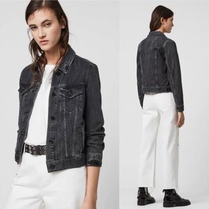 All Saints Hay Denim Jacket Black Denim Cropped Jacket US 4